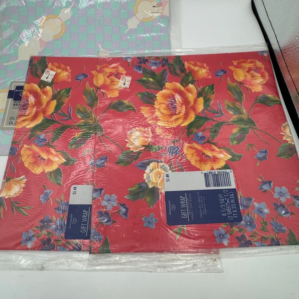 Vtg Ambassador Hallmark Gift Wrap Lot 10 Packs Carousel Sheep Cats Floral Star